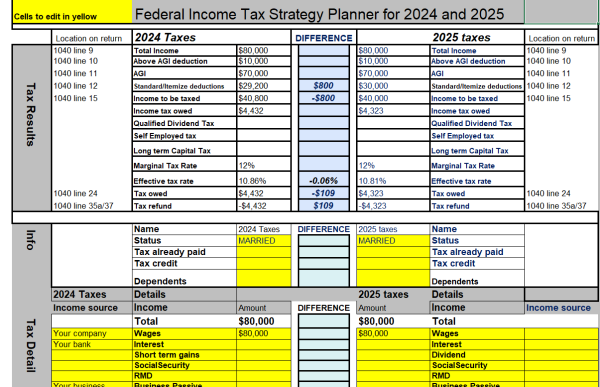 Tax Planner spreadsheet 2024 and 2025